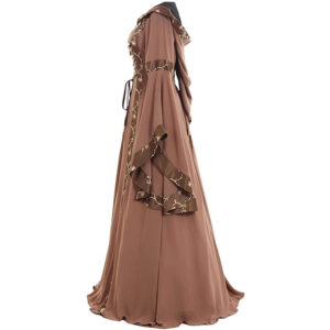 Medieval Retro Hooded Square Neck Tie Dress