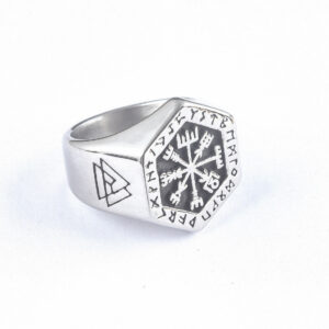 Vintage Hexagon Viking Compass Ring