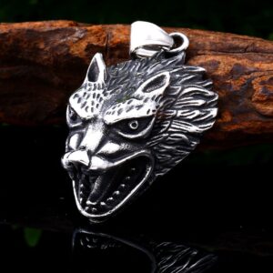 Stainless Steel Viking Wolf Head Men’s Pendant