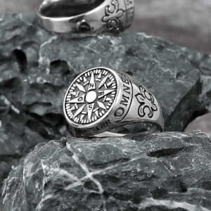 Viking Compass Titanium Ring Letter